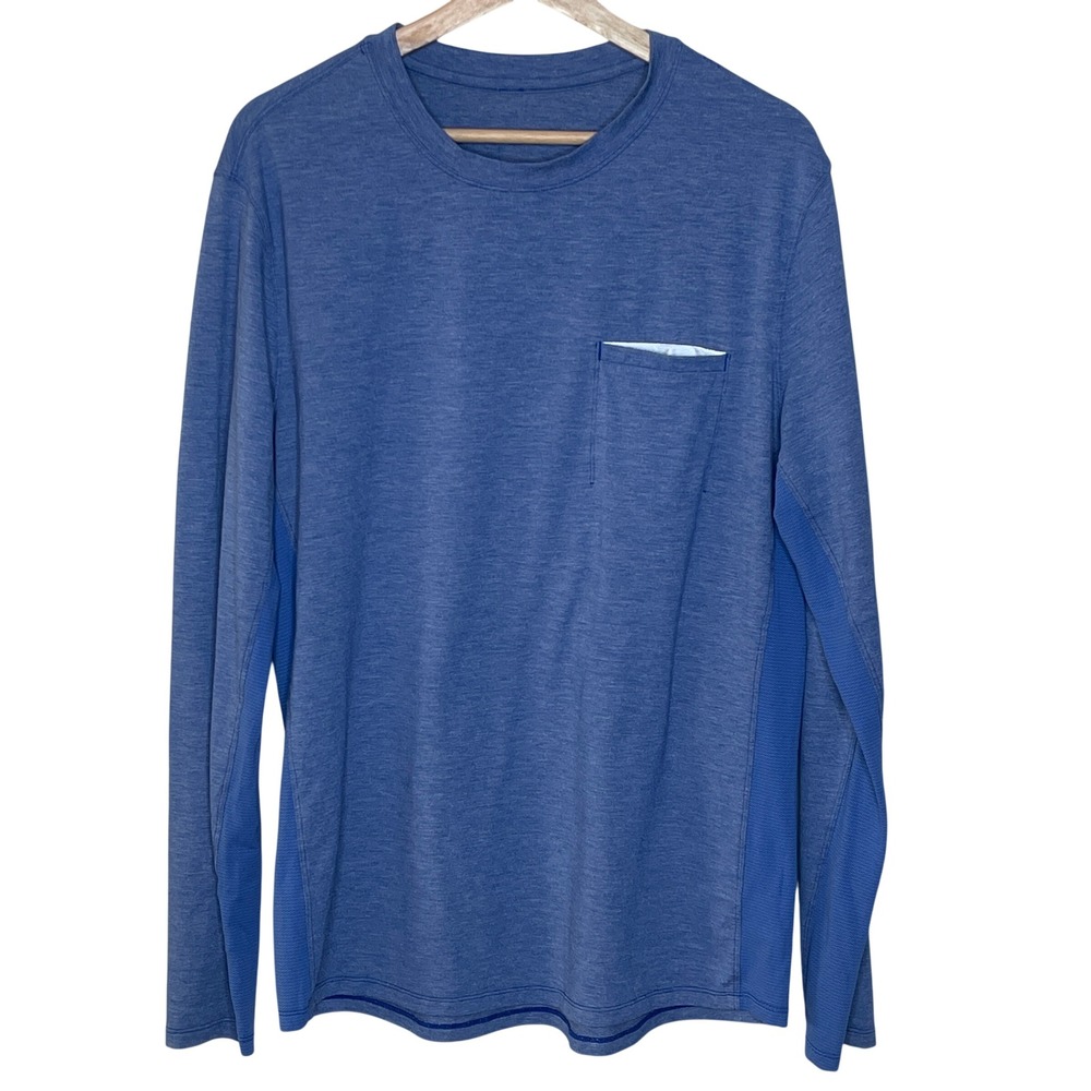 Lululemon Mens Long Sleeve Crewneck Pocket‎ T Shirt Blue Size L Athleisure